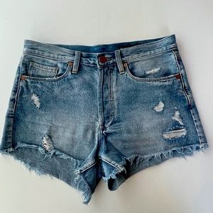 Blank NYC Button Fly Distressed Denim Shorts